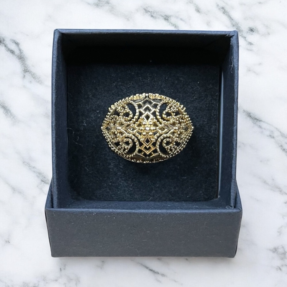 ROSS SIMONS 925 Sterling Silver Gold Plated Ornate Dome Ring‎ Size 9.25
